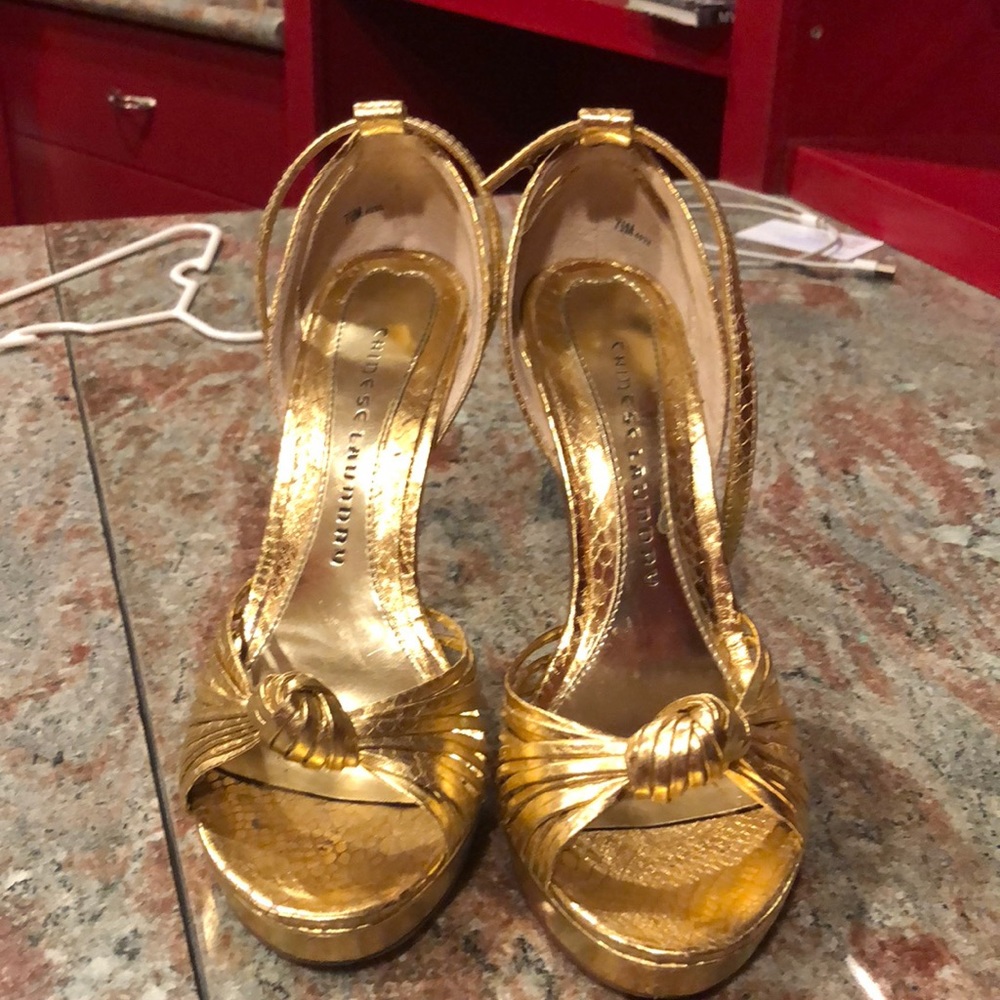 Gold Chinese laundry heels